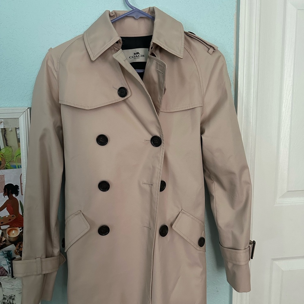 Coach Tan Trench Coat Classic Double-Breasted Design
